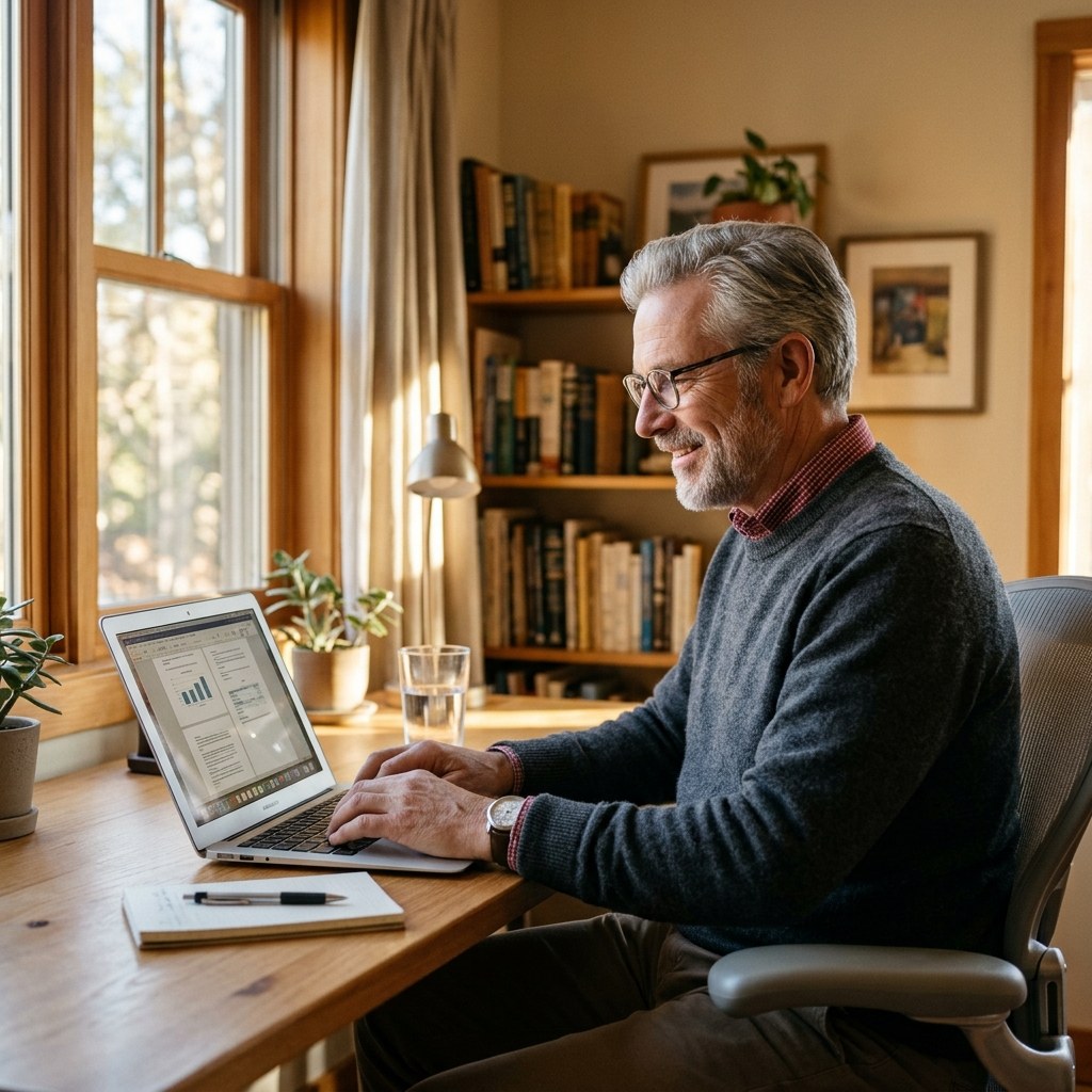 Man working at his desk in the afternoon
