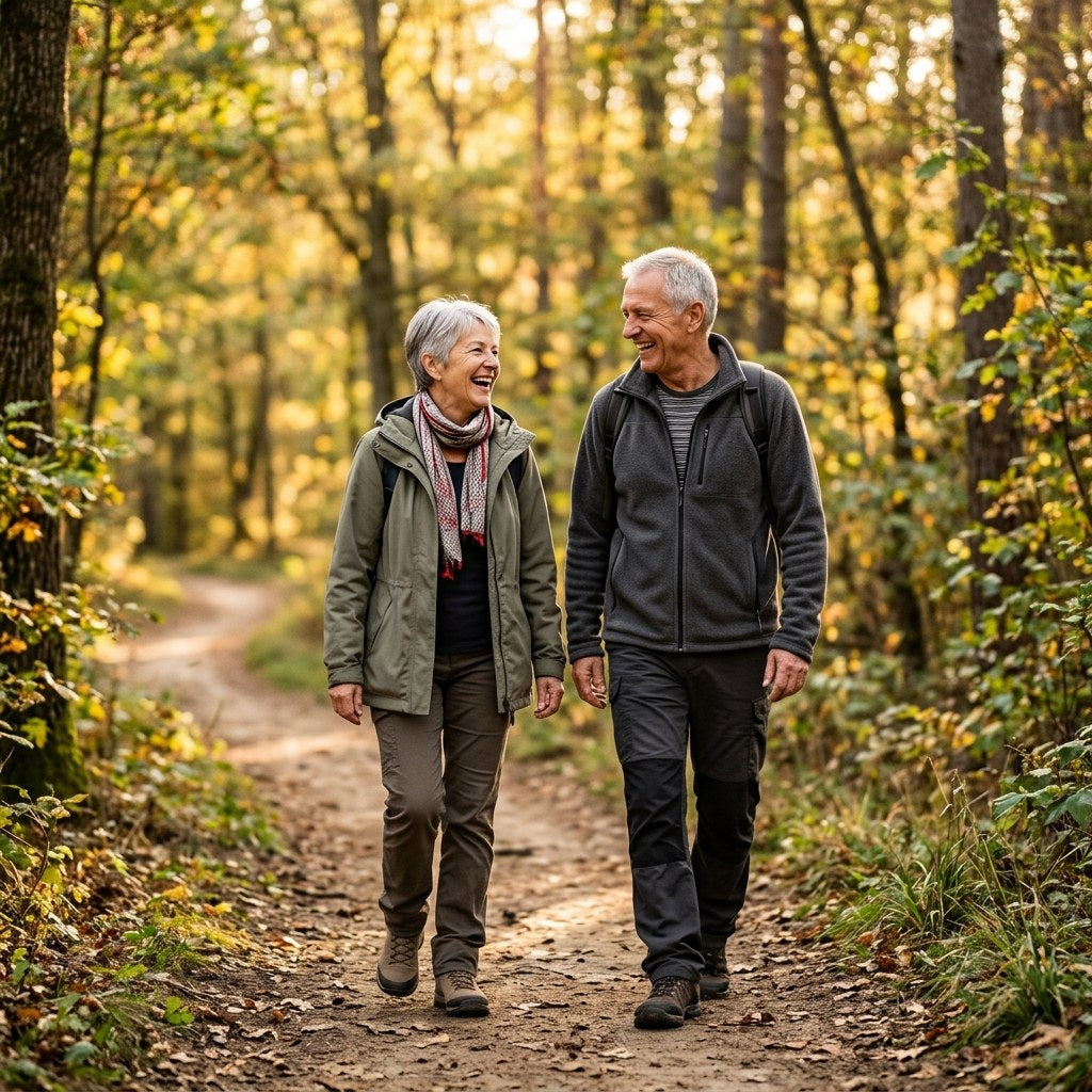 Couple in their 60s walking outdoors